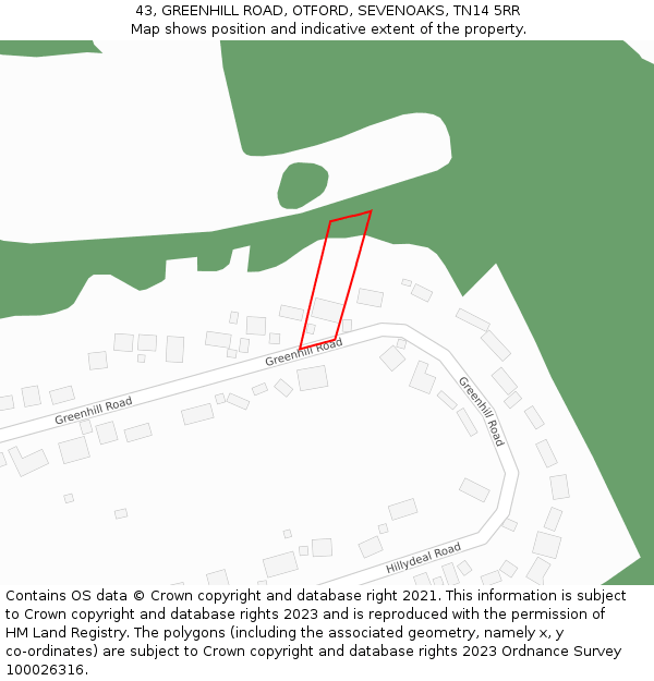 43, GREENHILL ROAD, OTFORD, SEVENOAKS, TN14 5RR: Location map and indicative extent of plot