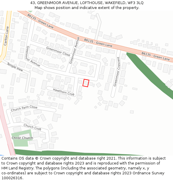 43, GREENMOOR AVENUE, LOFTHOUSE, WAKEFIELD, WF3 3LQ: Location map and indicative extent of plot