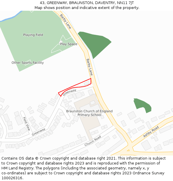 43, GREENWAY, BRAUNSTON, DAVENTRY, NN11 7JT: Location map and indicative extent of plot