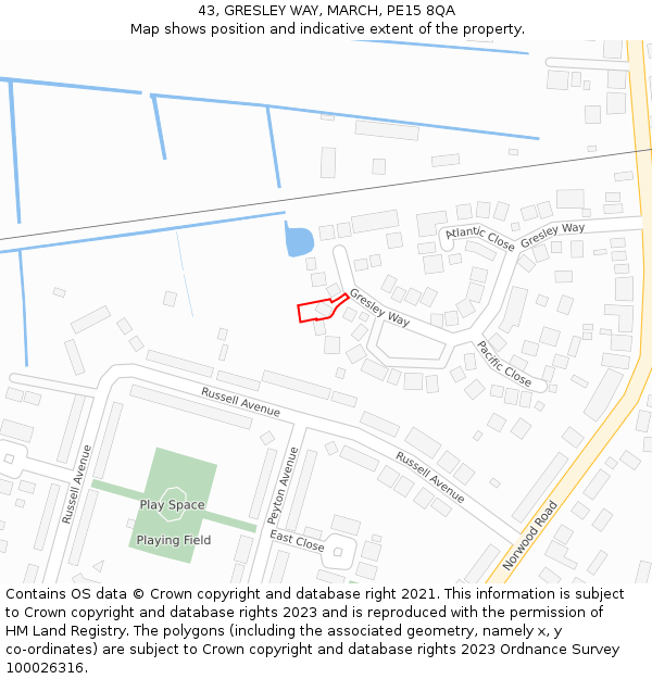 43, GRESLEY WAY, MARCH, PE15 8QA: Location map and indicative extent of plot