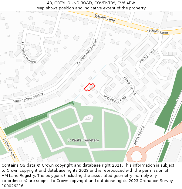 43, GREYHOUND ROAD, COVENTRY, CV6 4BW: Location map and indicative extent of plot