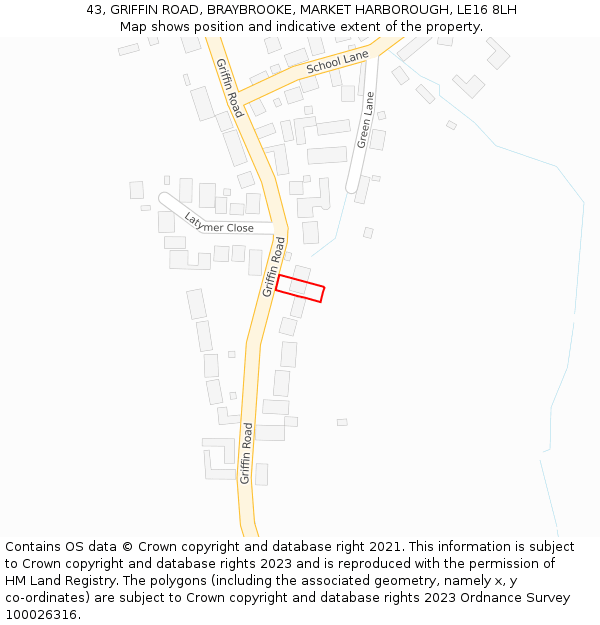 43, GRIFFIN ROAD, BRAYBROOKE, MARKET HARBOROUGH, LE16 8LH: Location map and indicative extent of plot