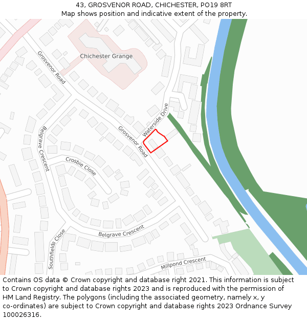 43, GROSVENOR ROAD, CHICHESTER, PO19 8RT: Location map and indicative extent of plot