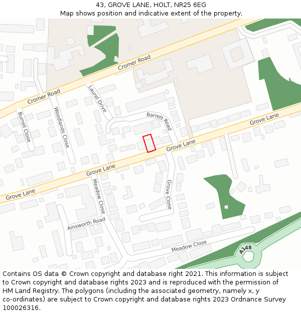 43, GROVE LANE, HOLT, NR25 6EG: Location map and indicative extent of plot