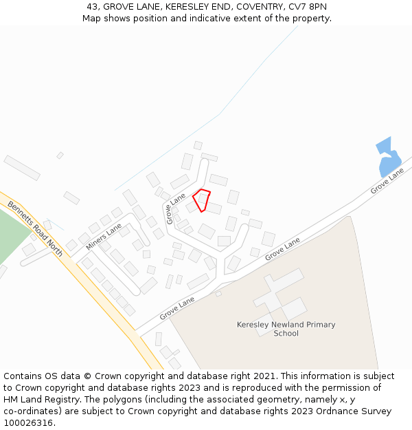 43, GROVE LANE, KERESLEY END, COVENTRY, CV7 8PN: Location map and indicative extent of plot