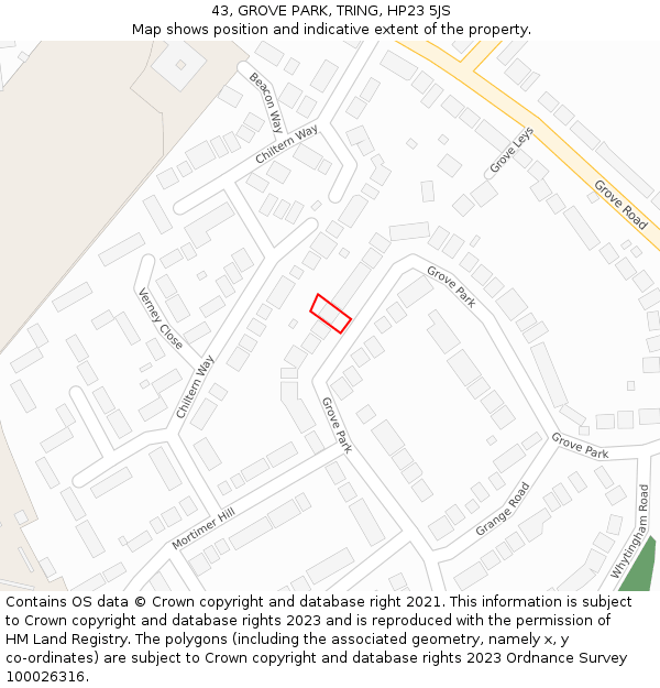 43, GROVE PARK, TRING, HP23 5JS: Location map and indicative extent of plot