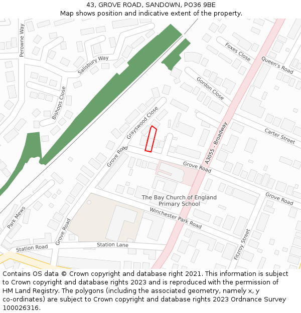 43, GROVE ROAD, SANDOWN, PO36 9BE: Location map and indicative extent of plot