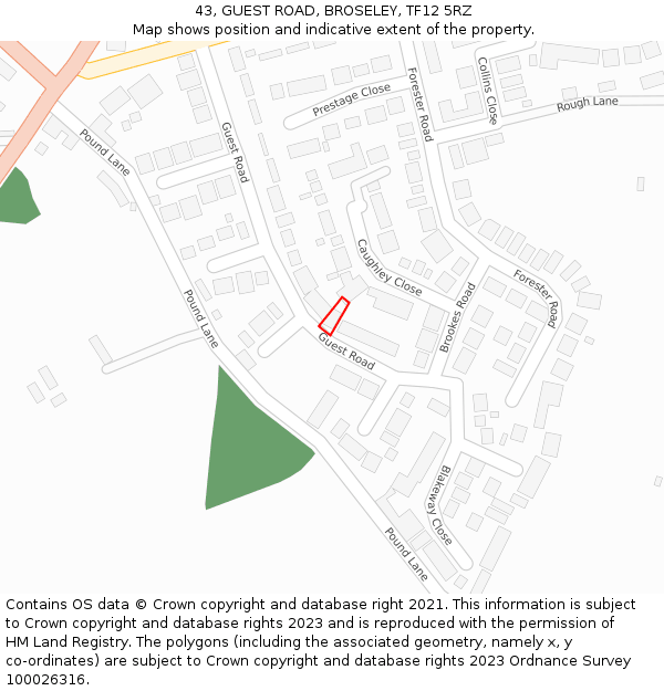 43, GUEST ROAD, BROSELEY, TF12 5RZ: Location map and indicative extent of plot