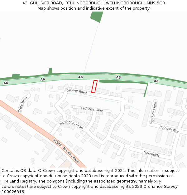 43, GULLIVER ROAD, IRTHLINGBOROUGH, WELLINGBOROUGH, NN9 5GR: Location map and indicative extent of plot