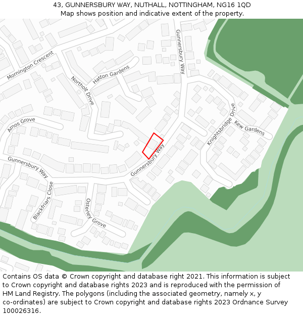 43, GUNNERSBURY WAY, NUTHALL, NOTTINGHAM, NG16 1QD: Location map and indicative extent of plot
