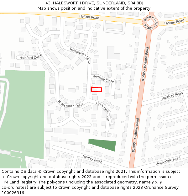 43, HALESWORTH DRIVE, SUNDERLAND, SR4 8DJ: Location map and indicative extent of plot