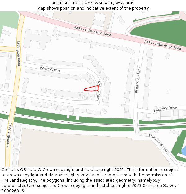 43, HALLCROFT WAY, WALSALL, WS9 8UN: Location map and indicative extent of plot