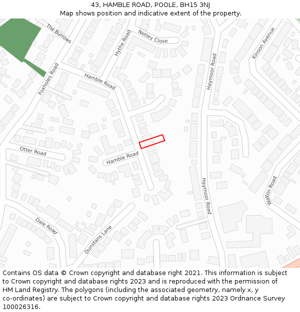 43, HAMBLE ROAD, POOLE, BH15 3NJ: Location map and indicative extent of plot