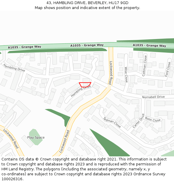 43, HAMBLING DRIVE, BEVERLEY, HU17 9GD: Location map and indicative extent of plot