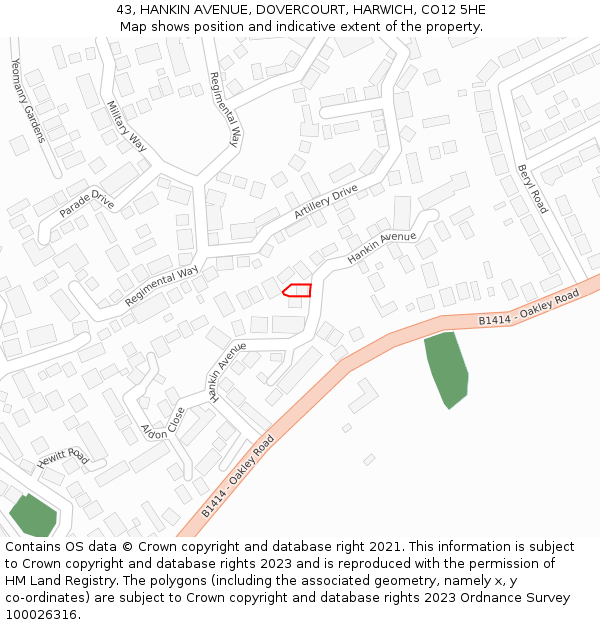 43, HANKIN AVENUE, DOVERCOURT, HARWICH, CO12 5HE: Location map and indicative extent of plot