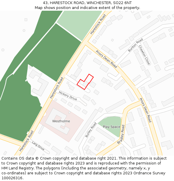 43, HARESTOCK ROAD, WINCHESTER, SO22 6NT: Location map and indicative extent of plot