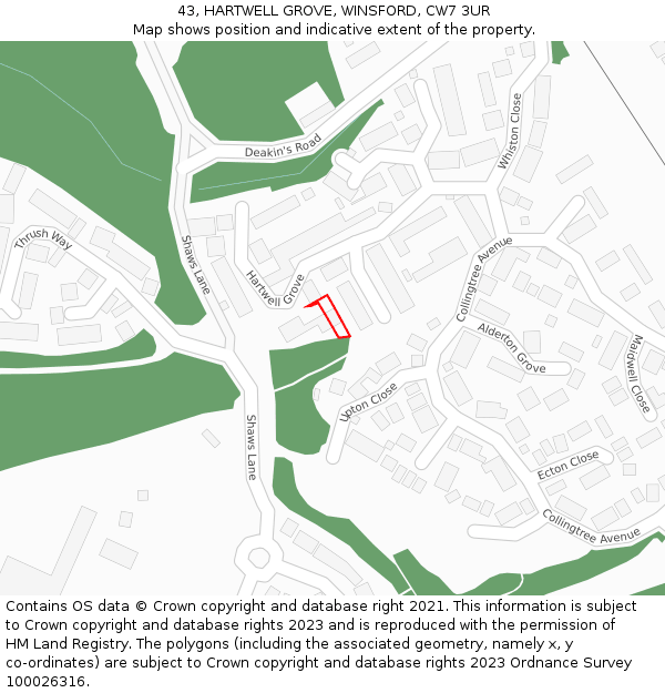 43, HARTWELL GROVE, WINSFORD, CW7 3UR: Location map and indicative extent of plot