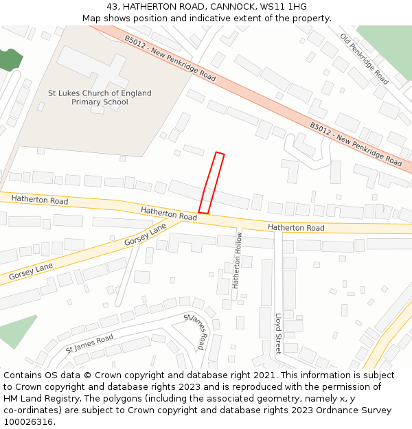 43, HATHERTON ROAD, CANNOCK, WS11 1HG: Location map and indicative extent of plot