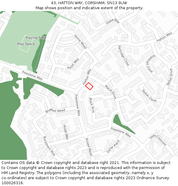 43, HATTON WAY, CORSHAM, SN13 9UW: Location map and indicative extent of plot