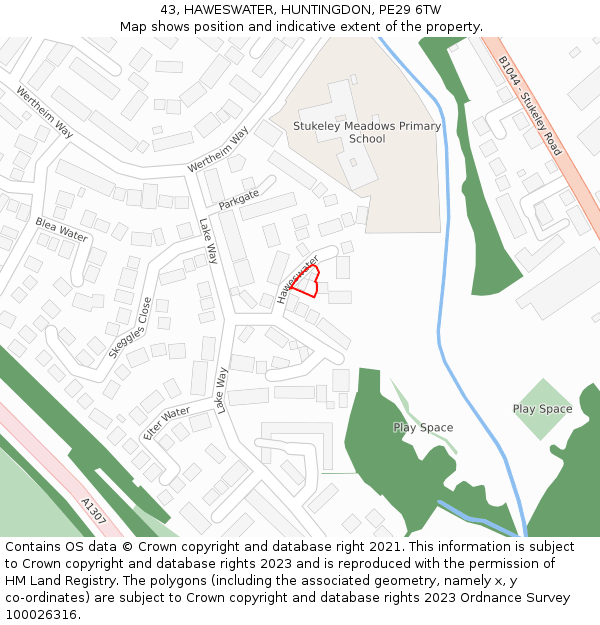 43, HAWESWATER, HUNTINGDON, PE29 6TW: Location map and indicative extent of plot