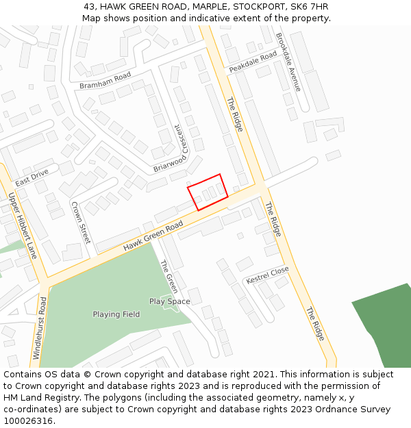 43, HAWK GREEN ROAD, MARPLE, STOCKPORT, SK6 7HR: Location map and indicative extent of plot