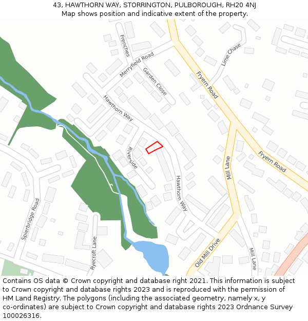43, HAWTHORN WAY, STORRINGTON, PULBOROUGH, RH20 4NJ: Location map and indicative extent of plot