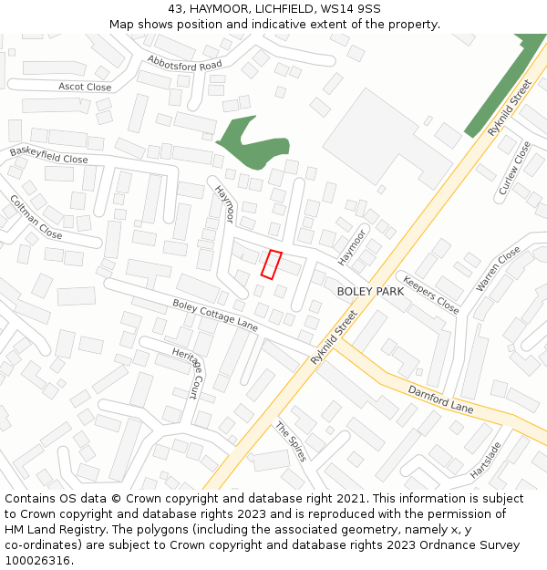 43, HAYMOOR, LICHFIELD, WS14 9SS: Location map and indicative extent of plot