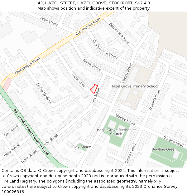 43, HAZEL STREET, HAZEL GROVE, STOCKPORT, SK7 4JR: Location map and indicative extent of plot