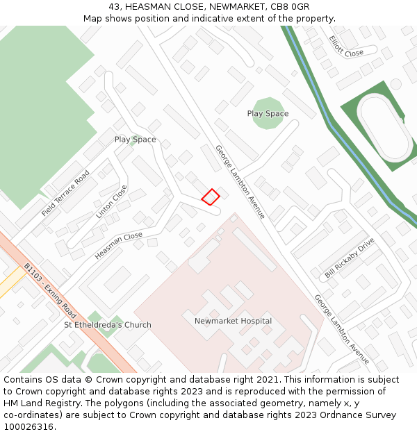 43, HEASMAN CLOSE, NEWMARKET, CB8 0GR: Location map and indicative extent of plot