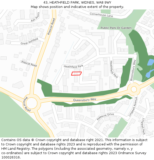 43, HEATHFIELD PARK, WIDNES, WA8 9WY: Location map and indicative extent of plot