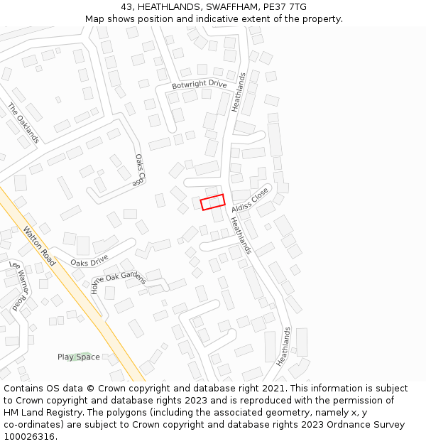 43, HEATHLANDS, SWAFFHAM, PE37 7TG: Location map and indicative extent of plot