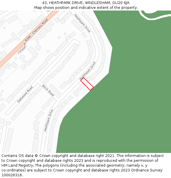 43, HEATHPARK DRIVE, WINDLESHAM, GU20 6JA: Location map and indicative extent of plot