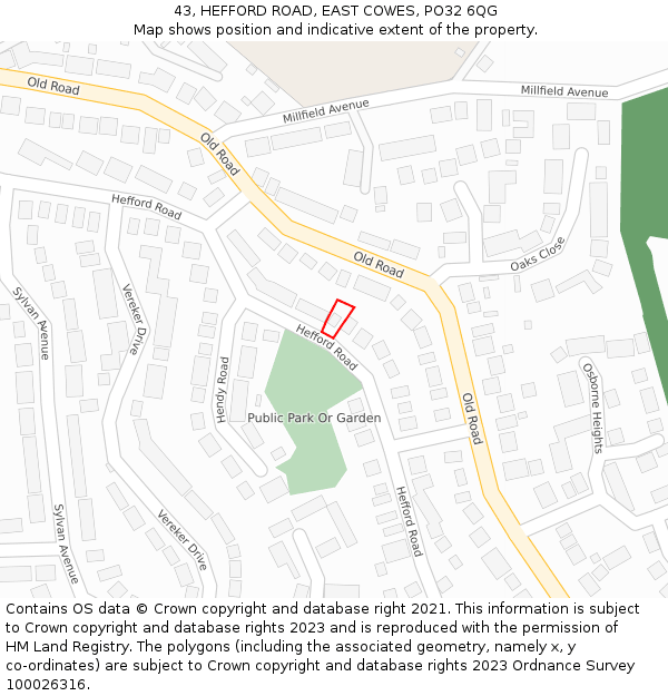 43, HEFFORD ROAD, EAST COWES, PO32 6QG: Location map and indicative extent of plot