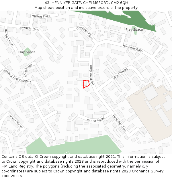 43, HENNIKER GATE, CHELMSFORD, CM2 6QH: Location map and indicative extent of plot