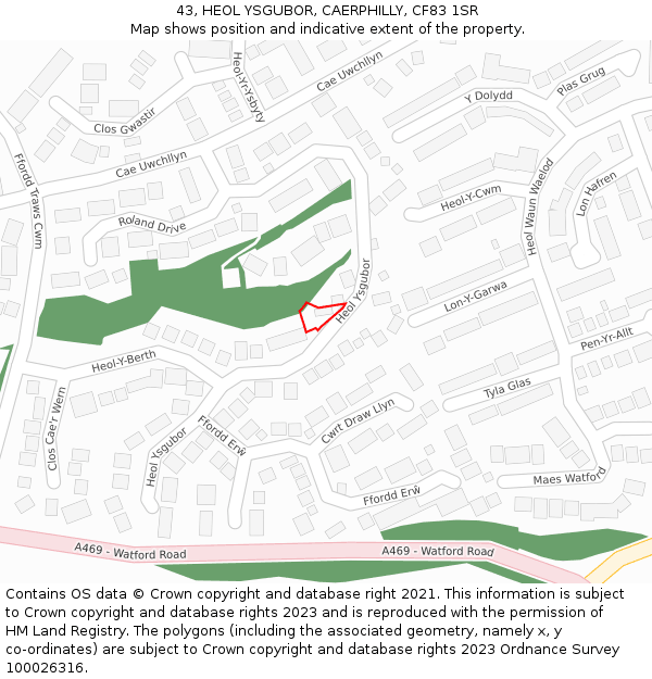 43, HEOL YSGUBOR, CAERPHILLY, CF83 1SR: Location map and indicative extent of plot