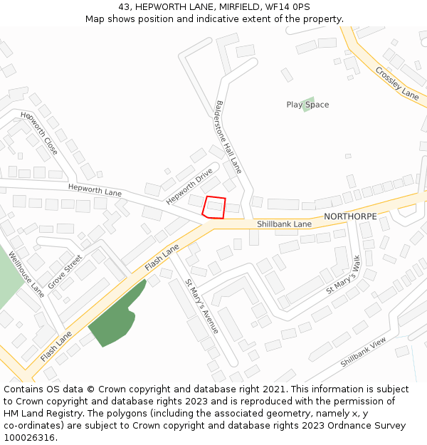 43, HEPWORTH LANE, MIRFIELD, WF14 0PS: Location map and indicative extent of plot