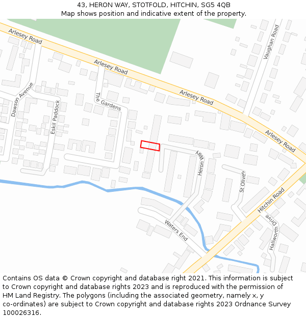 43, HERON WAY, STOTFOLD, HITCHIN, SG5 4QB: Location map and indicative extent of plot