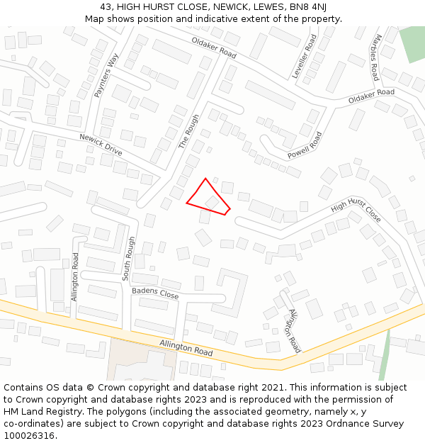 43, HIGH HURST CLOSE, NEWICK, LEWES, BN8 4NJ: Location map and indicative extent of plot