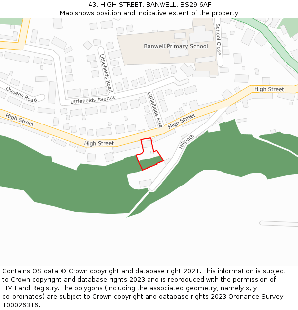 43, HIGH STREET, BANWELL, BS29 6AF: Location map and indicative extent of plot