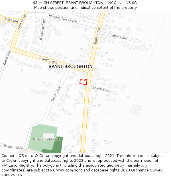 43, HIGH STREET, BRANT BROUGHTON, LINCOLN, LN5 0SL: Location map and indicative extent of plot