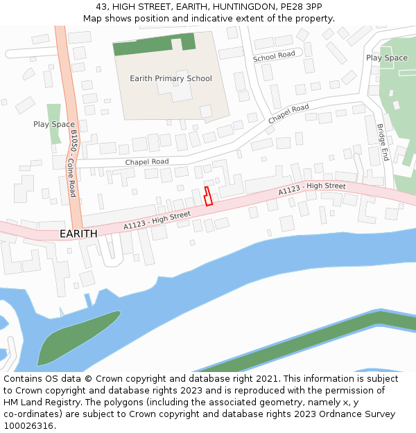 43, HIGH STREET, EARITH, HUNTINGDON, PE28 3PP: Location map and indicative extent of plot