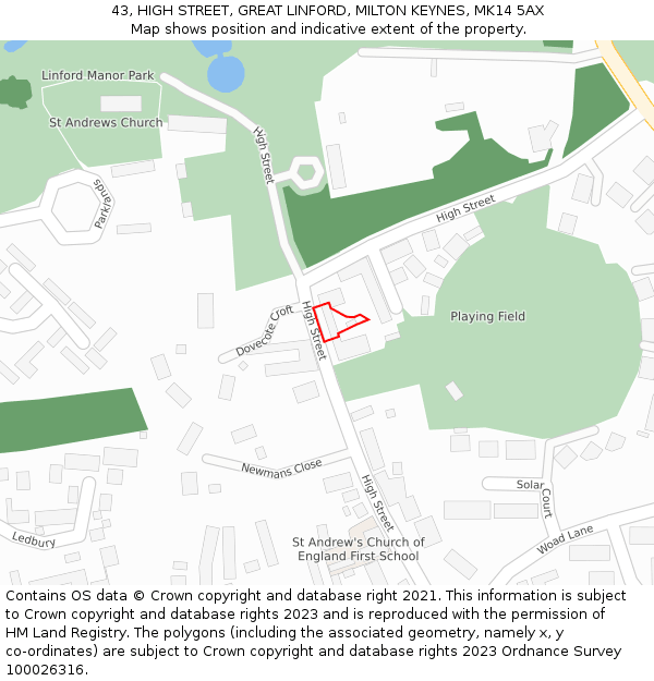 43, HIGH STREET, GREAT LINFORD, MILTON KEYNES, MK14 5AX: Location map and indicative extent of plot