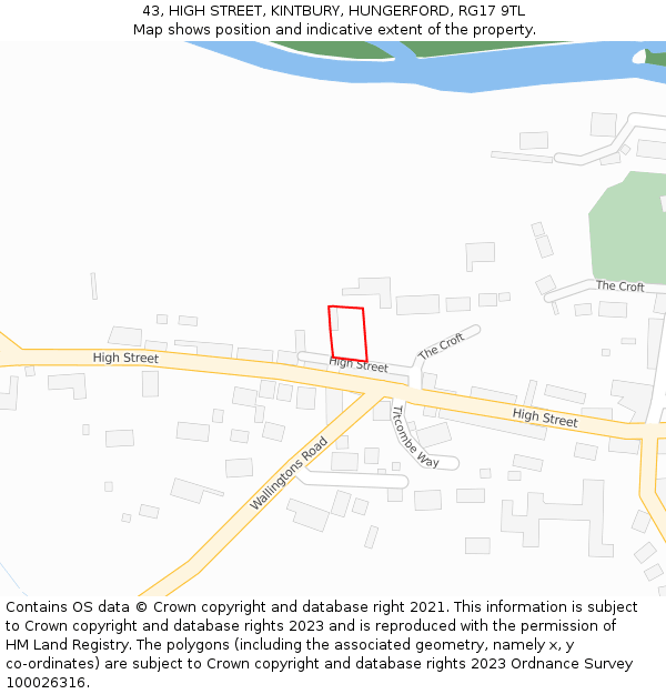43, HIGH STREET, KINTBURY, HUNGERFORD, RG17 9TL: Location map and indicative extent of plot