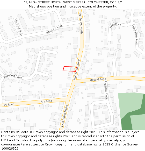 43, HIGH STREET NORTH, WEST MERSEA, COLCHESTER, CO5 8JY: Location map and indicative extent of plot