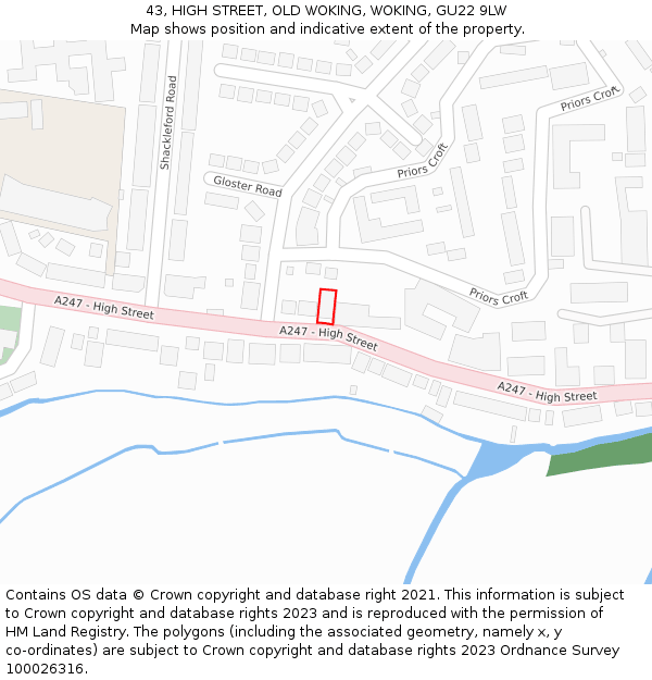 43, HIGH STREET, OLD WOKING, WOKING, GU22 9LW: Location map and indicative extent of plot