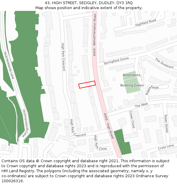 43, HIGH STREET, SEDGLEY, DUDLEY, DY3 1RQ: Location map and indicative extent of plot