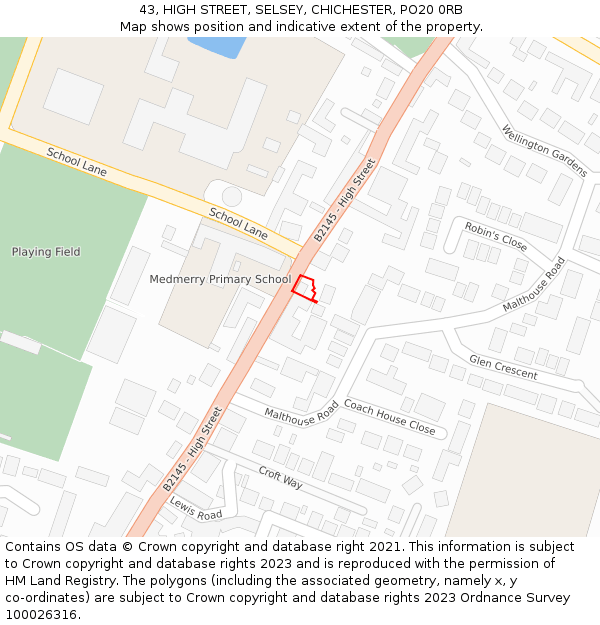 43, HIGH STREET, SELSEY, CHICHESTER, PO20 0RB: Location map and indicative extent of plot
