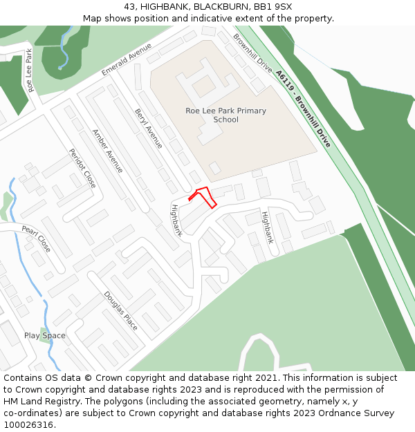 43, HIGHBANK, BLACKBURN, BB1 9SX: Location map and indicative extent of plot