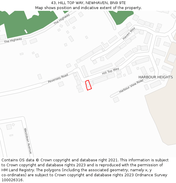 43, HILL TOP WAY, NEWHAVEN, BN9 9TE: Location map and indicative extent of plot