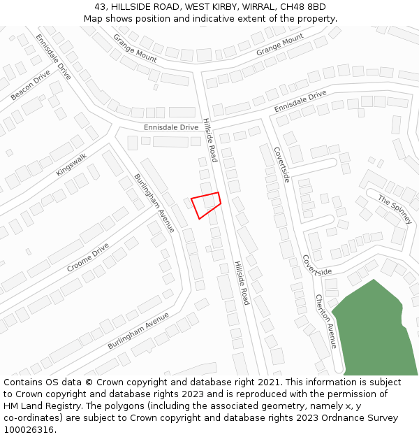 43, HILLSIDE ROAD, WEST KIRBY, WIRRAL, CH48 8BD: Location map and indicative extent of plot